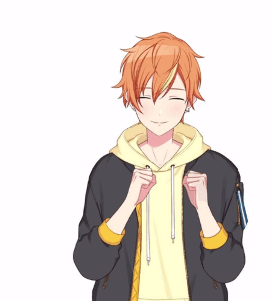 a boy with orange hair wearing a yellow hoodie and a black jacket