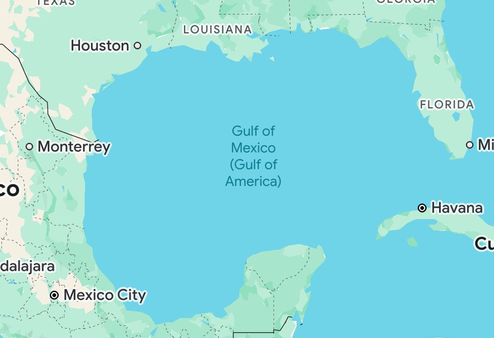 Google Maps showing ‘Gulf of Mexico (Gulf of America)’