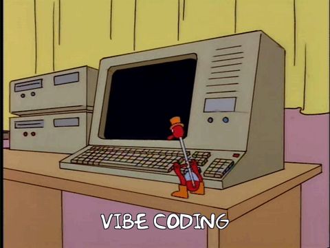 Clip from the Simpsons. A red drinking bird toy is tapping Y for yes on an old computer terminal that controls a nuclear reactor.
