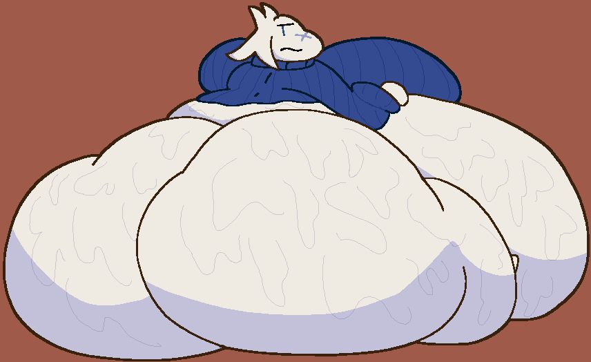 An extremely fattened drawing of Sue Sakamoto from cave story as shown from behind, sweating a lot and having a massive ass.