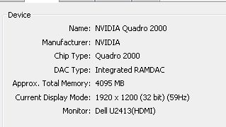 graphics driver specs, a nvidia quadro 2000 with 4095mb memory