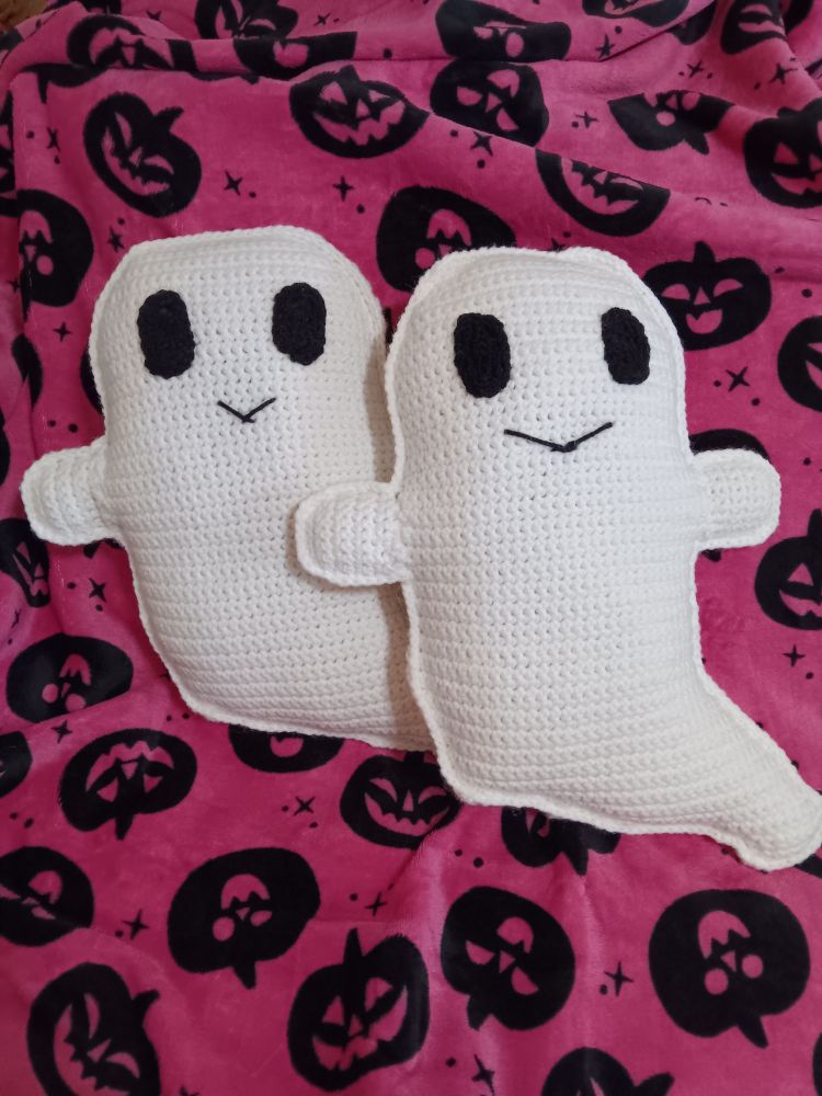 Two crochet ghost pillows 