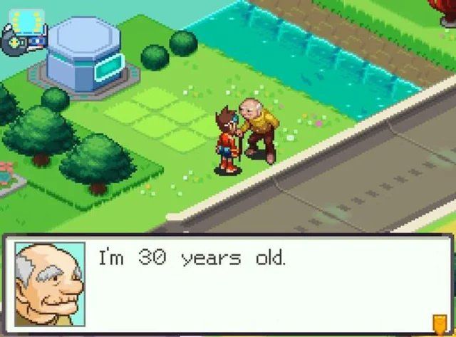 Une image du jeu Megaman Starforce d'un vieillard disant ''I'm 30 years old''