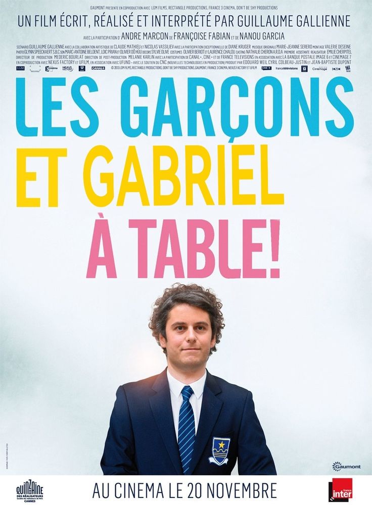 Photo montage de la tête de Gabriel Attal dans l'affiche du film "Les garçons et Guillaume à table ! "