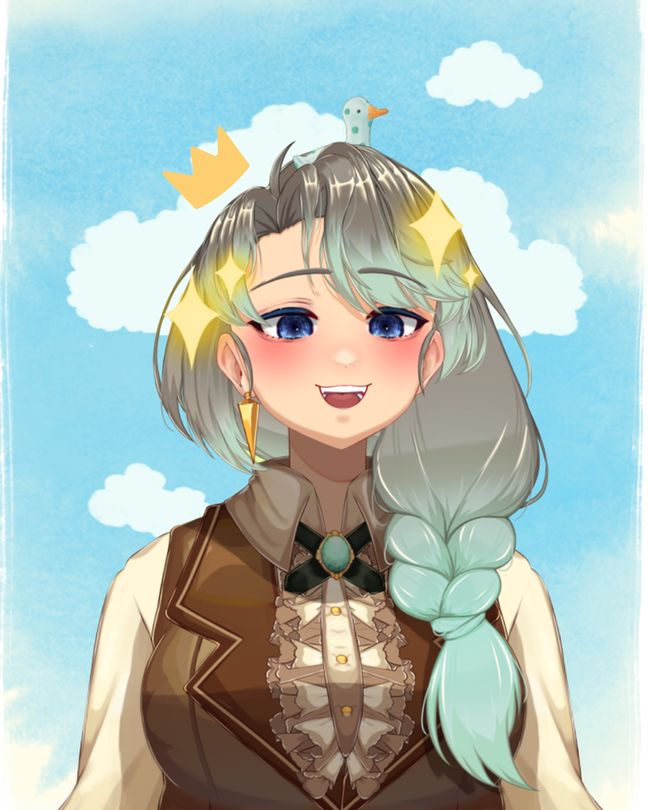 pythar happy with sparkles on blue cloudy background