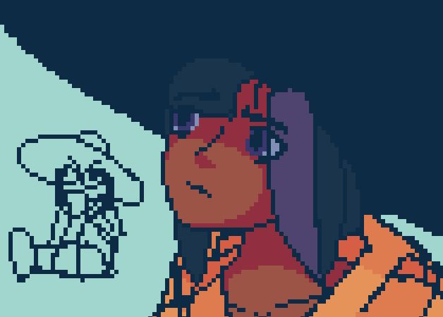 a bust up of my oc Raine, wearing a witch hat and a yellow raincoat. She has purple eyes and rich brown skin with black hair and a purple highlight