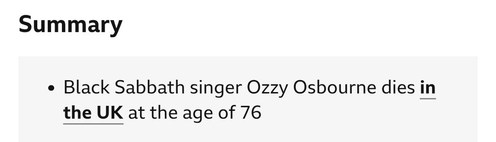 Ozzy Osbourne dies IN THE UK (BBC emphasis)