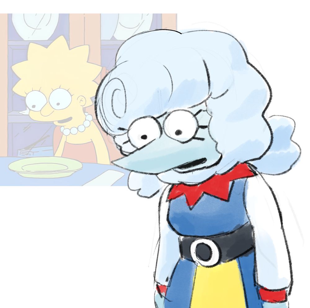 Elnina from Deltarune zonked out like the faded image of lisa simpson behind her