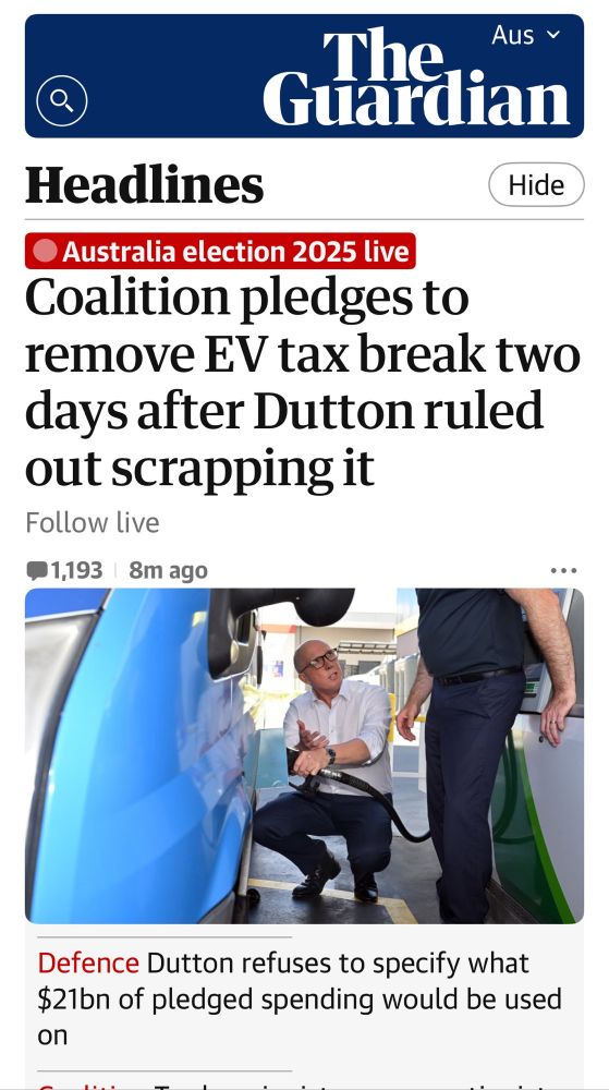 News headline about Coalition saying they will scrap an EV tax break two days after Peter Dutton said they wouldn’t 