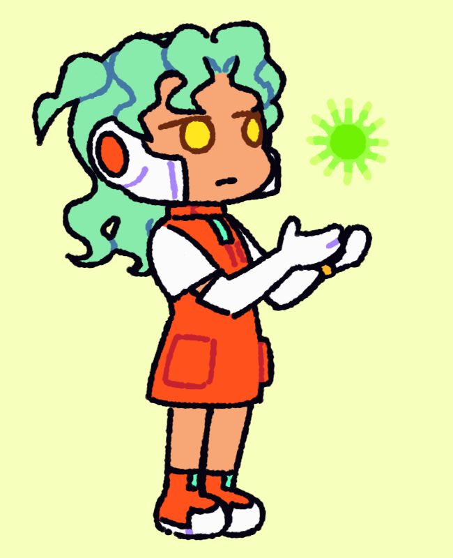 drawing of manila cupping her hands beneath a green ball of HTML energy
