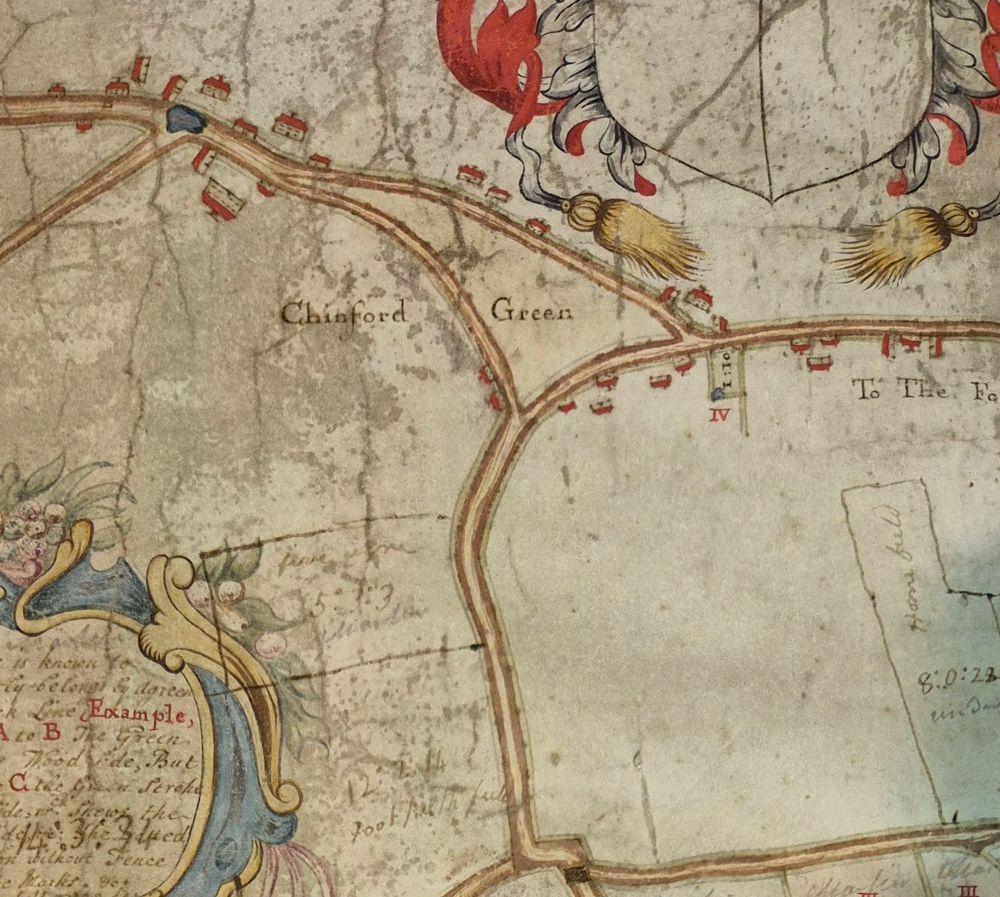 North-eastern section from map of Friday Hill Estate, Chingford, surveyed by Jared Hill, 1738. 