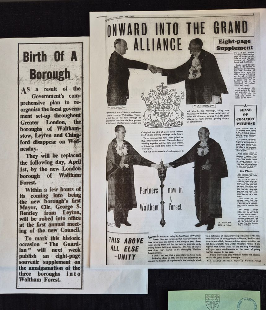 Newscuttings relating to the newly created London Borough of Waltham Forest in April 1965.