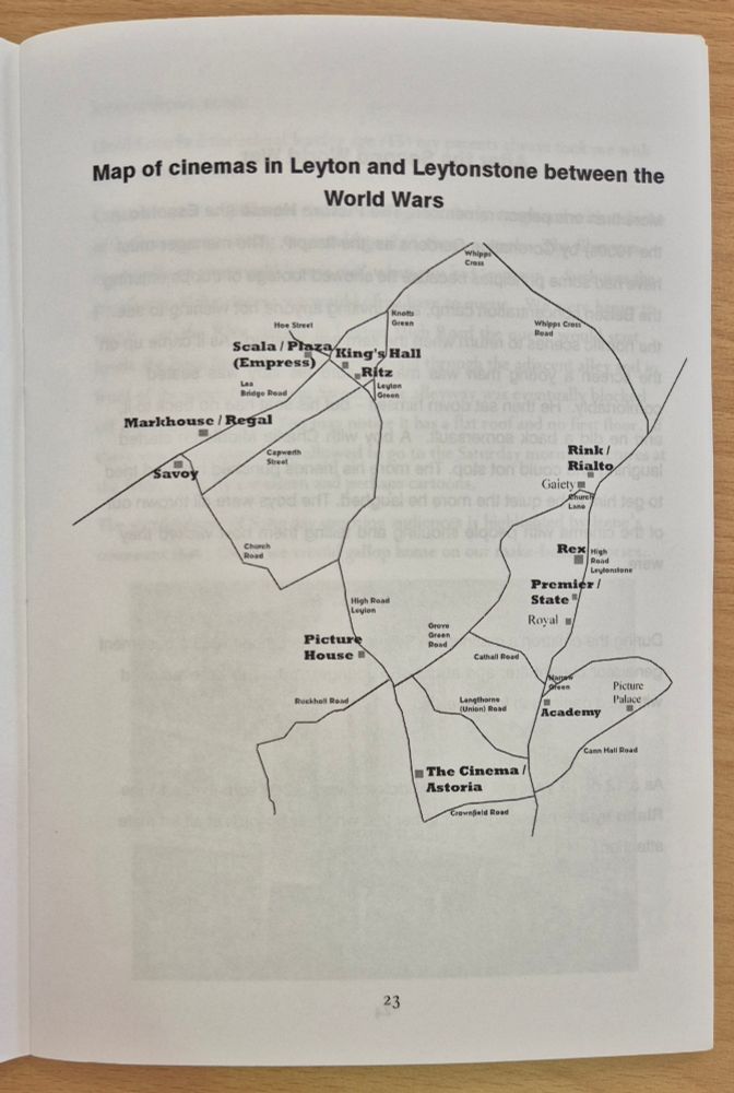 Map of cinemas in Leyton and Leytonstone between the World Wars, from 'Cinema in Leyton and Leytonstone' by David Boote, published by Leyton and Leytonstone Historical Society (2010).