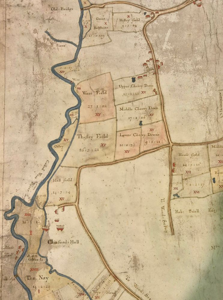 Western section from map of Friday Hill Estate, Chingford, surveyed by Jared Hill, 1738. 