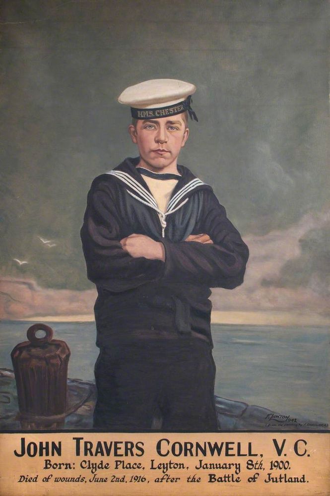 Portrait of John Travers Cornwell (1900–1916), VC (after Frederick William Elwell)
F. Lawton. 
© the copyright holder. 

🖼️ Vestry House Museum 
Source: Art UK
https://artuk.org/discover/artworks/john-travers-cornwell-19001916-vc-135299/search/venue:vestry-house-museum-6486/page/1/view_as/grid
