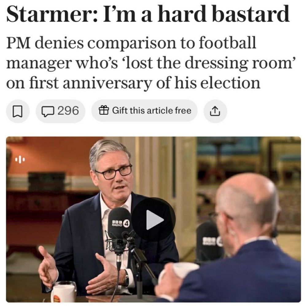 Telegraph headline saying "Starmer: I'm hard bastard"
