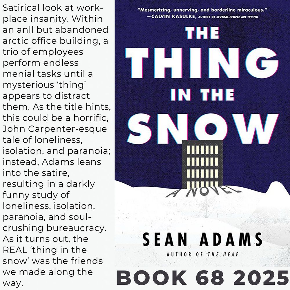 Book cover, THE THING IN THE SNOW, by Sean Adams.
William Morrow, 2023.