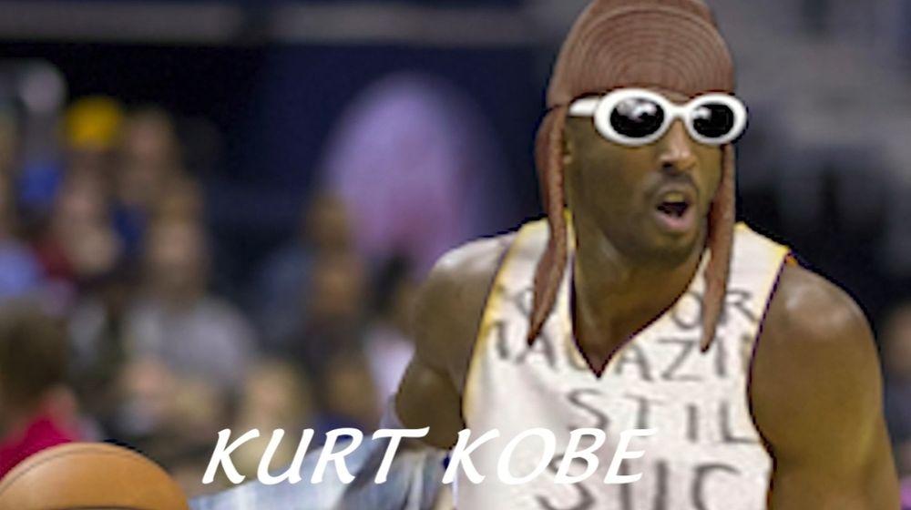 basketball player with trapper hat, chunky sunglasses and a jersey that reads, "corporate magazines still suck"