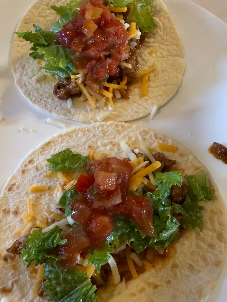 White peoples tacos on flour tortillas 