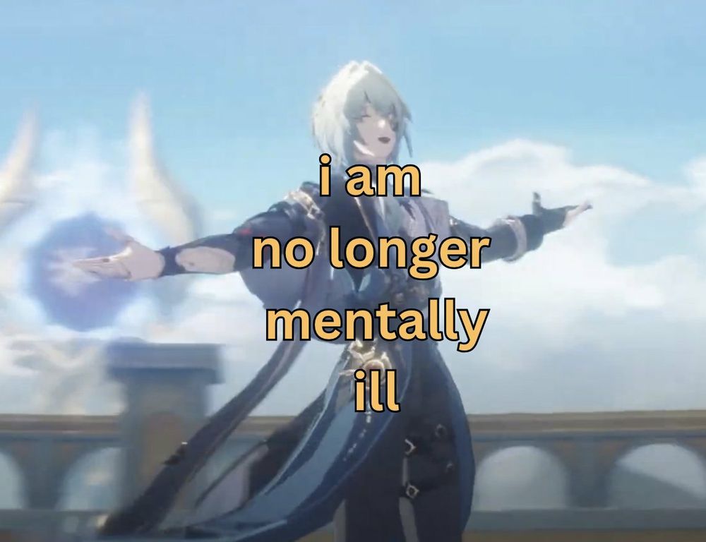 Anaxa crazy :D face laughing still with caption i am no longer mentally ill