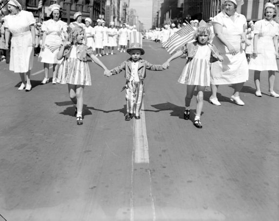 Children dress in patriotic garb during Detroit's 1941 Labor Day Parade. September 1, 1941. Photo courtesy of the Walter P. Reuther Library.