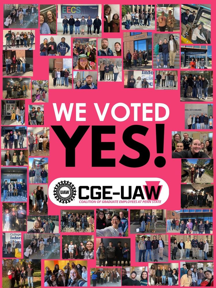 CGE-UAW graphic featuring a photo collage of members with the text: "WE VOTED YES!" 