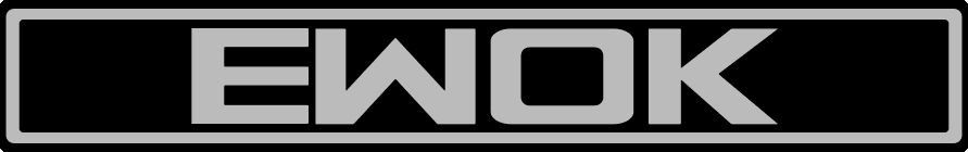 The Mini "MOKE" logo, mutated to spell "EWOK"