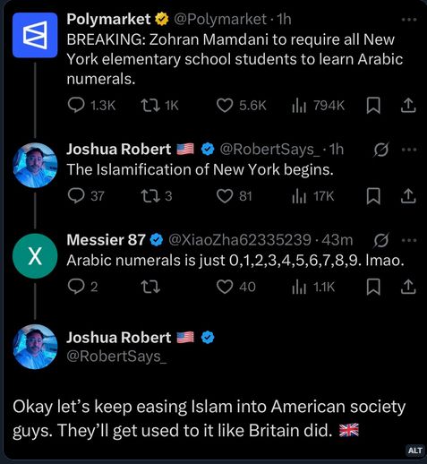 Quelle Tweet Polymarket: Eilmeldung: Zohran Mamdani verlangt von allen New Yorker Grundschulen das arabische Zahlensystem zu lernen!