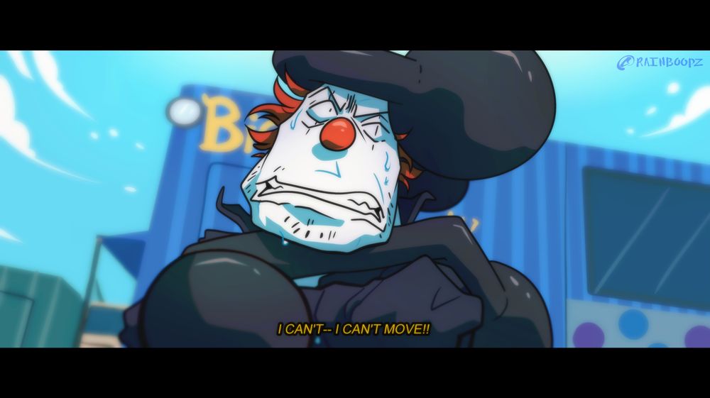 Anime screenshot style art. Steve is weighed down by weights and is stressing out.

Steve: I CAN'T-- I CAN'T MOVE!!
