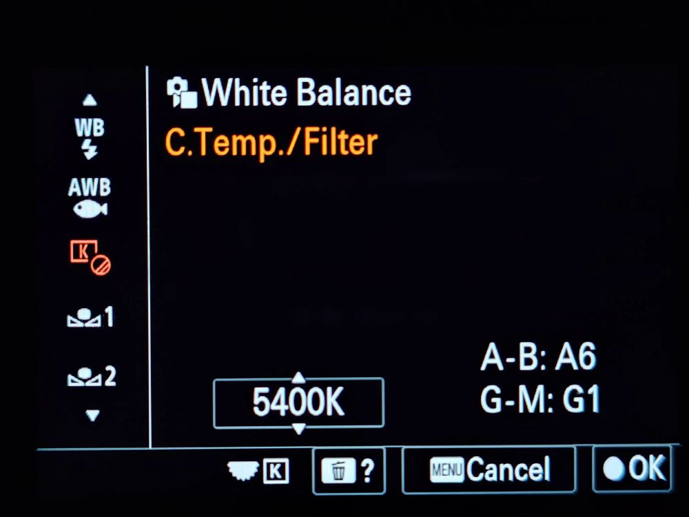 C.Temp White Balance, 5400K, +A6, +G1