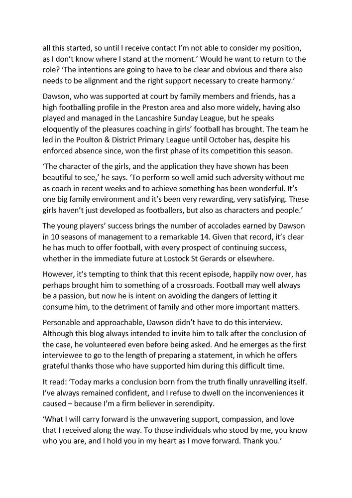 Dawson prepared a statement for release after acquittal