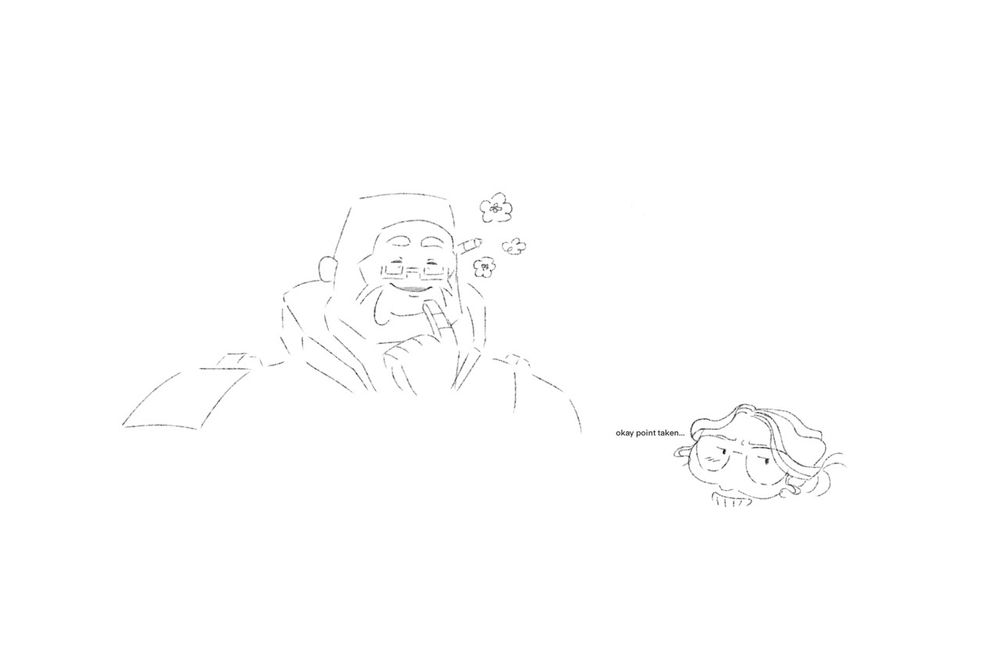 Ru looks down to the side, cheeks puffed out as she mutters “okay point taken…”
Mac can only smile at that cheerfully. 