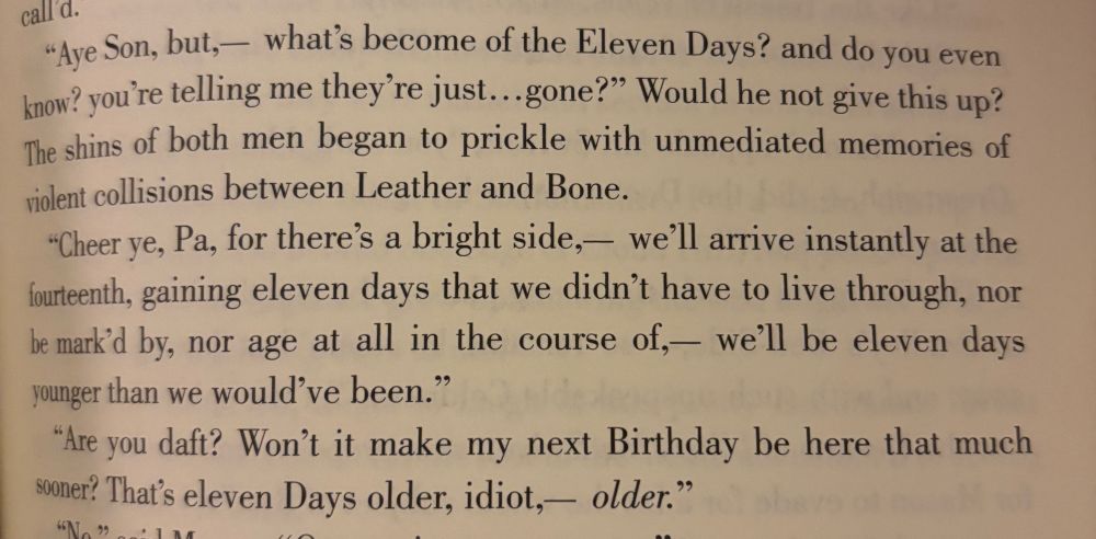 fictional argument from Mason & Dixon about whether adjusting the calendar to skip 11 days makes one older or younger 