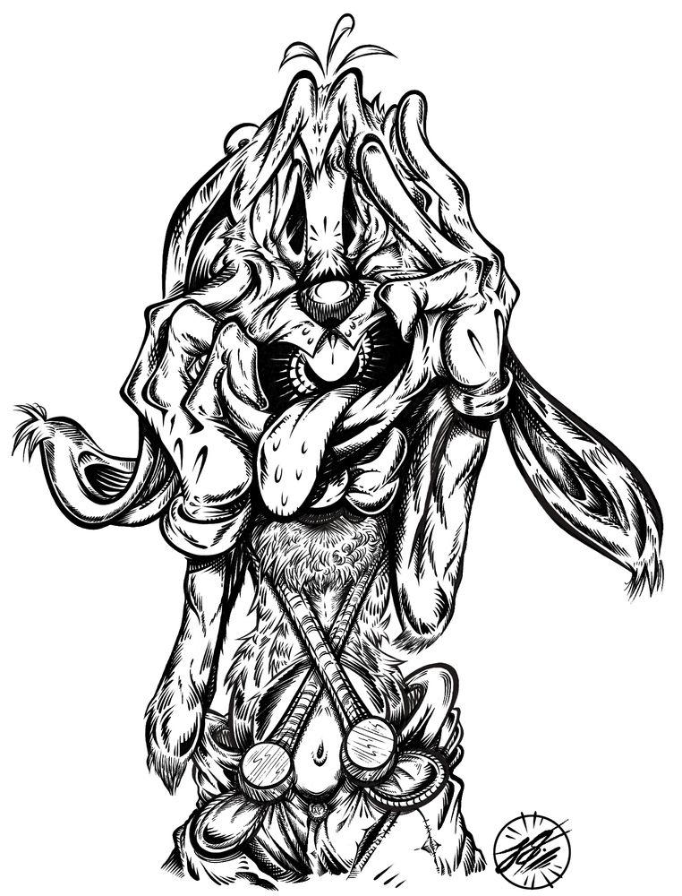 Did a full-on ink job of a novel accurate Roger Rabbit from Gary K. Wolf's Who Censored Roger Rabbit. I sort of put it in mind to treat Roger Rabbit as a muppet in a human world as implied from the early book covers. Plus, this also has served as a bit of a headcanon as to how the mind generated doppelgangers would look more like comic strip characters while the "real world" counterparts would probably look much more cartoonishly uncanny. Howard The Duck's comics worked by that logic with the character looking more like a cartoon duck but still can receive injuries, bleed, and die like any other Marvel character. You can definitely tell I took a few cues from Gene Colan, Phil Winslade, and a few EC Comics artists while inking this
