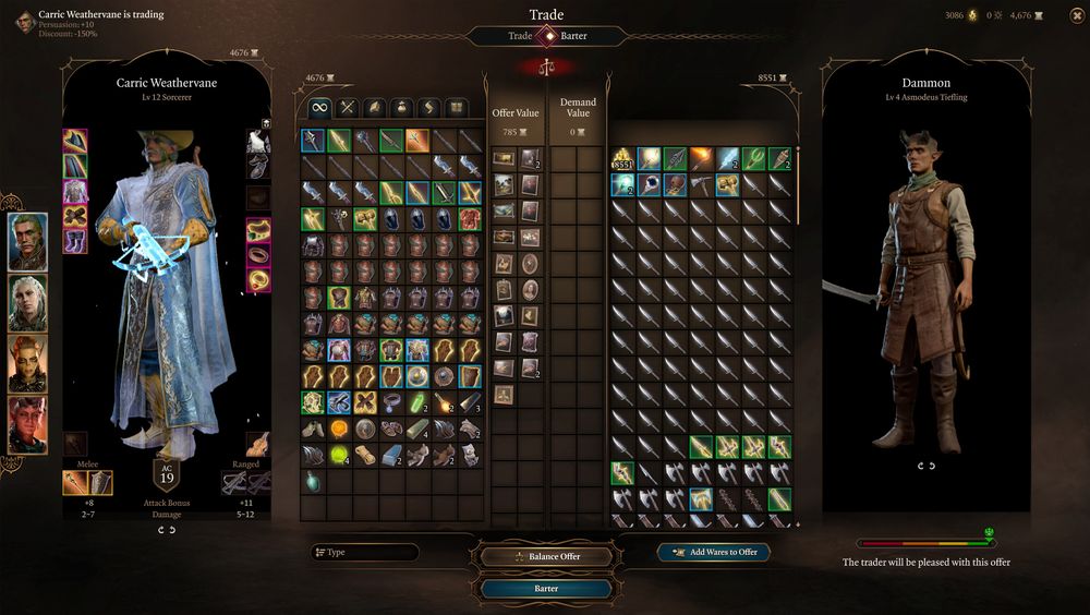 Trade screen from BG3 showing a collection of several paintings being sold for 785 gold. 