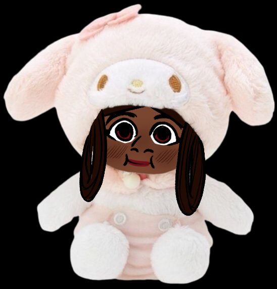 Journey's face drawn into a transparent png of a My Melody (Sanrio) costume so that only her face is showing.