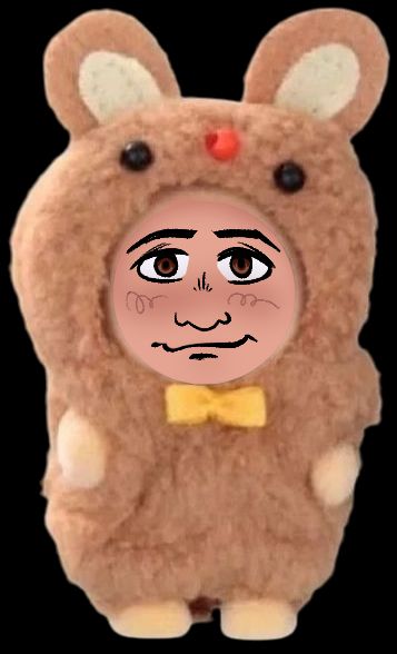 Dutch Cliffton\'s face drawn into a transparent png of a cute bunny costume so that only his face is showing.