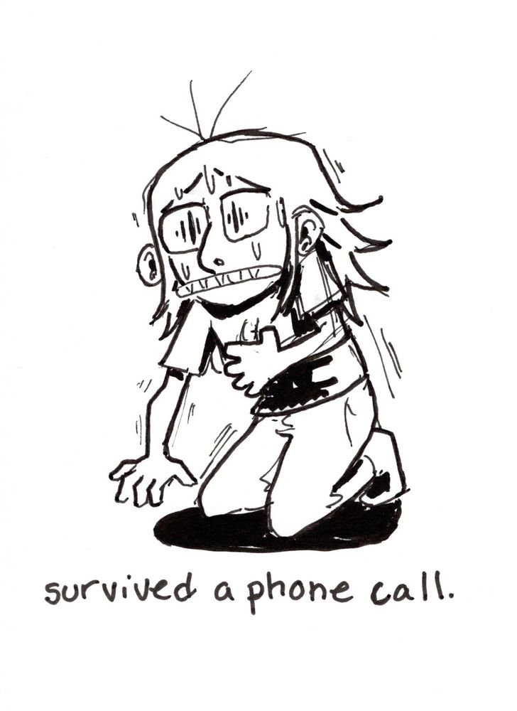 on my knees, sweating and gripping my chest, after a 15 min phone call. cropped ver.