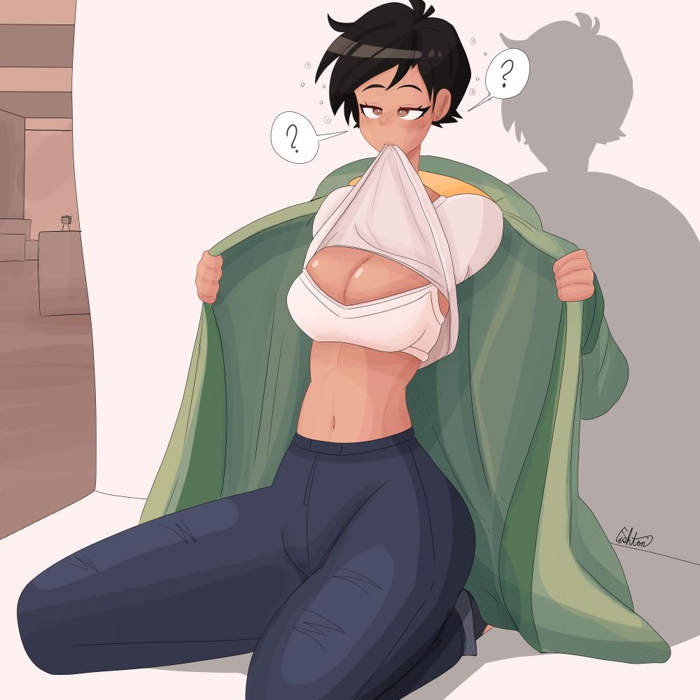 Lois Lane (My Adventures with Superman) Hypnotized at what seems to be a photoshoot. she's sitting on her knees and opening her jacket while holing up her top with her mouth, leaving her bra exposed.