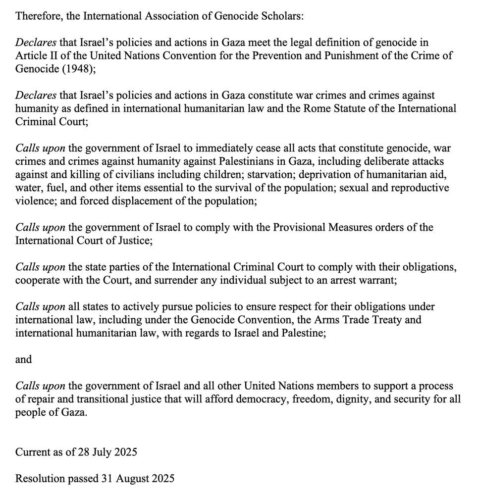 Excerpt from International Association of Genocide Scholars Resolution on the Situation in Gaza 