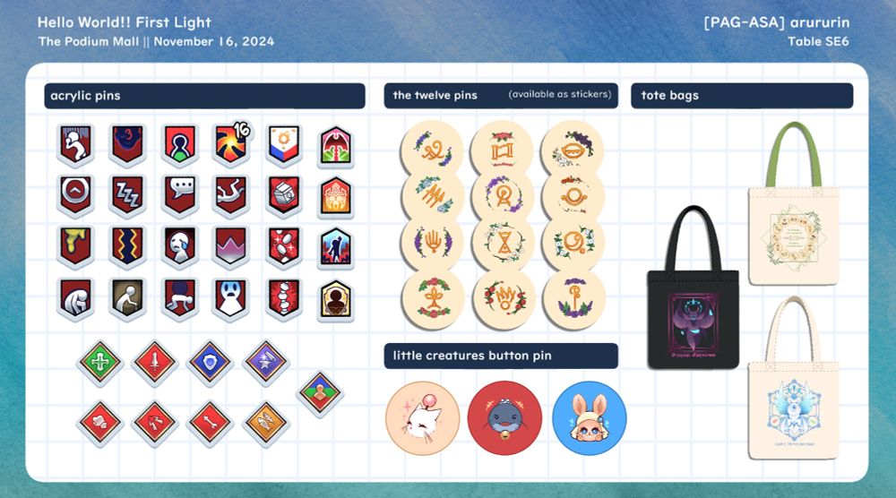 Merch catalogue for Hello World!! First Light.