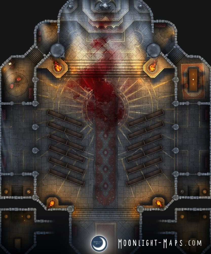 A cathedral battle map, with blood leading to the altar
