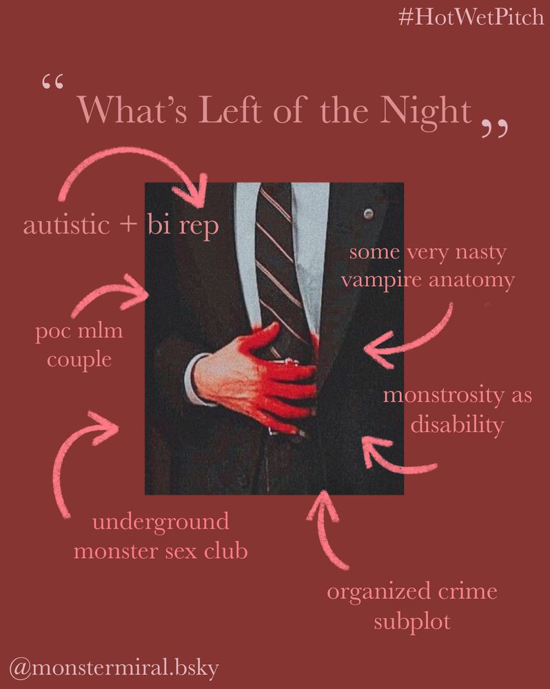 TROPE MAP: autistic & bisexual representation, poc mlm couple, underground monster sex club, organized crime subplot, monstrosity as disability, and some very nasty vampire anatomy.