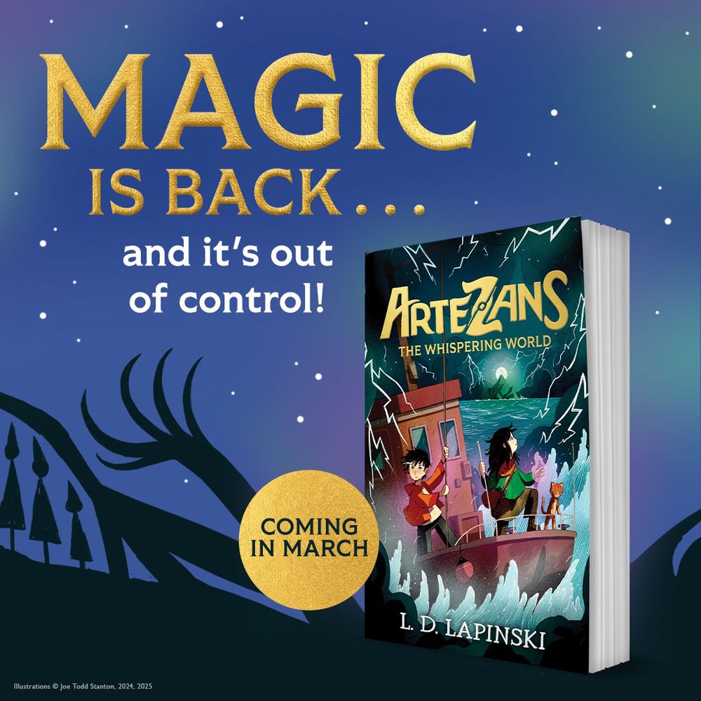 Asset showing the cover of Artezans the Whispering World. Ed and Elodie, two white tweenagers, are on a boat in the middle of a storm 