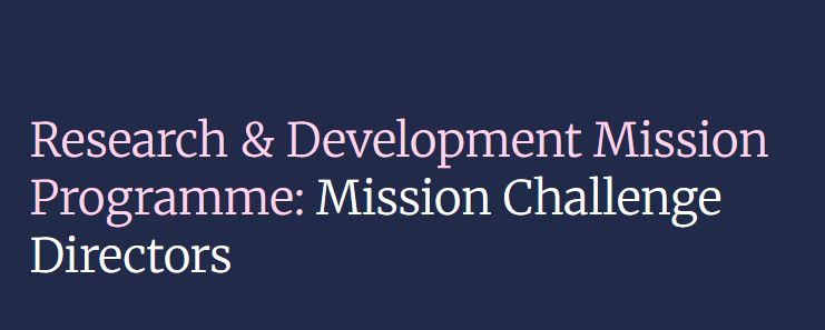 A text box with the words: R&D Mission Programme: Mission Challenge Directors