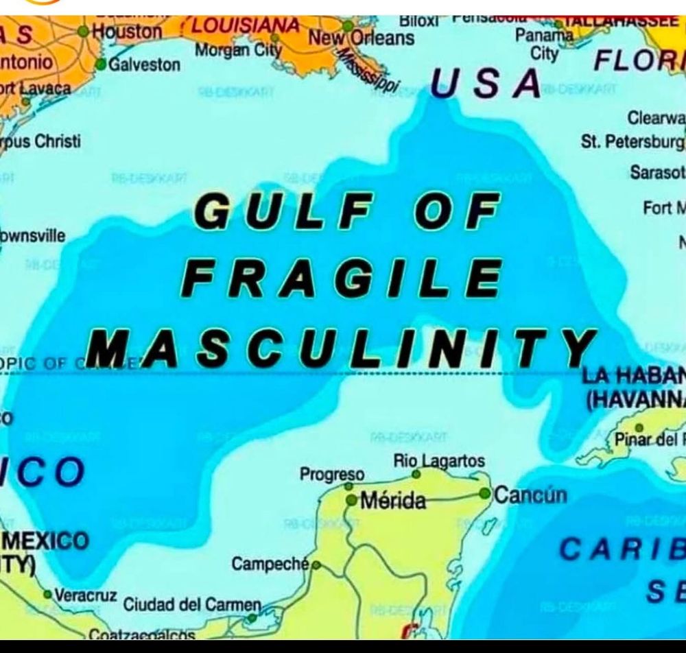 Map of Gulf of Mexico with the words Gulf of Fragile Masculinity written in the center 