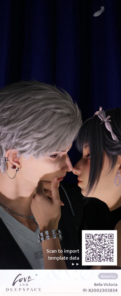 a closeup of sylus on the left and mc on the right. she is leaning in to kiss him with her left hand grazing his cheek near his lips. theyre looking at each other