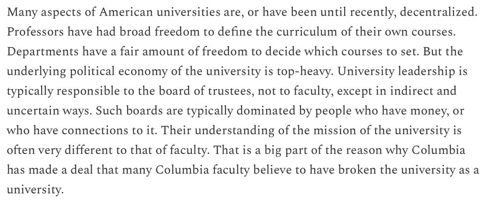 …the underlying political economy of the university is top-heavy...