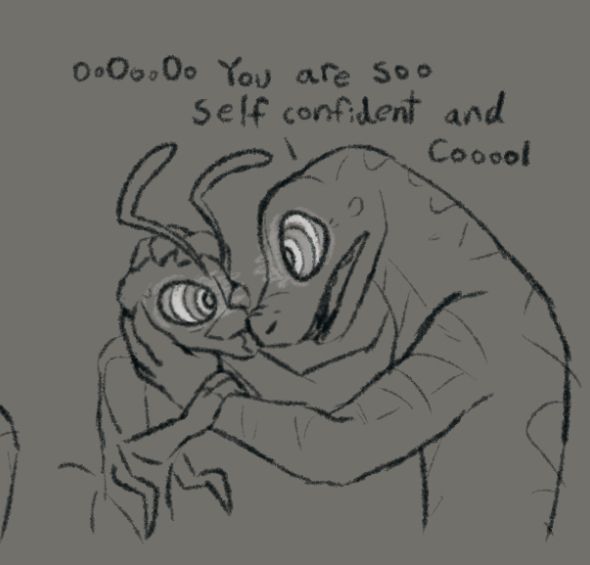 the snake hypnotizes eek and says "oOooO you are soo self confident and coool"