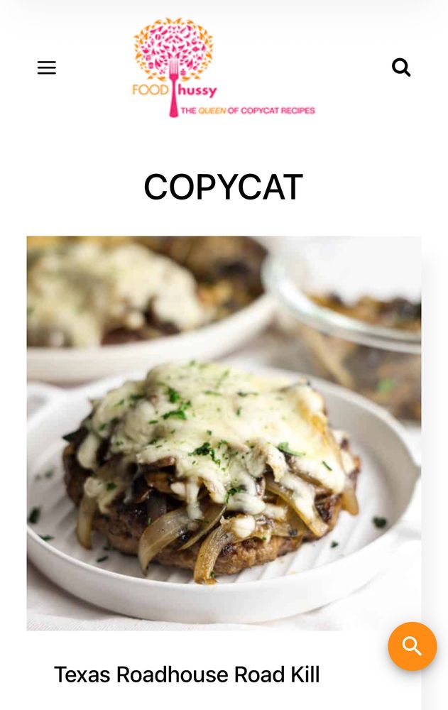 screenshot of the food hussy’s website featuring a copycat recipe for “texas roadhouse road kill”